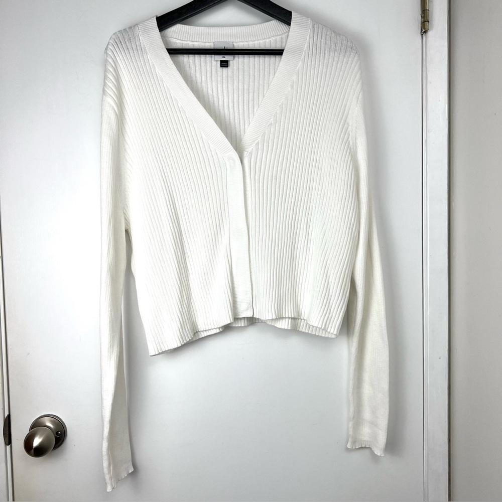 CAbi Coastal Rib Knit 6173 Cardigan Sweater size XL Pure White Clean Girl Y2K